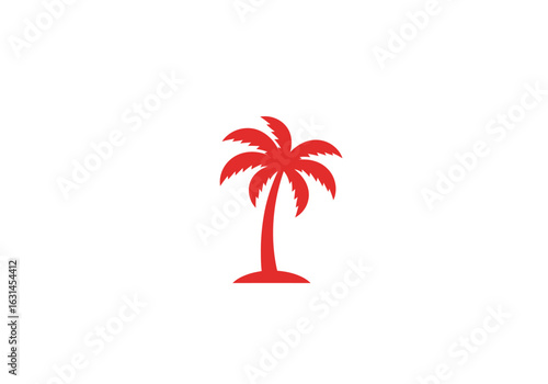 Red palm tree silhouette, tropical beach vibes, holiday symbol. Vector illustrator