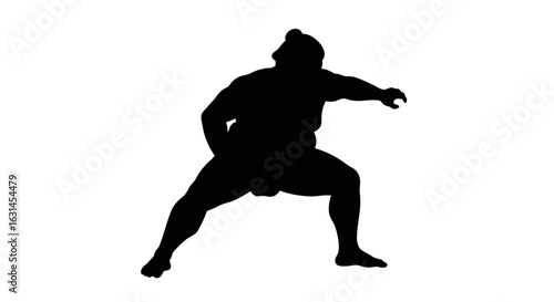 A black sumo wrestler silhouette in action pose, vector illustrator.