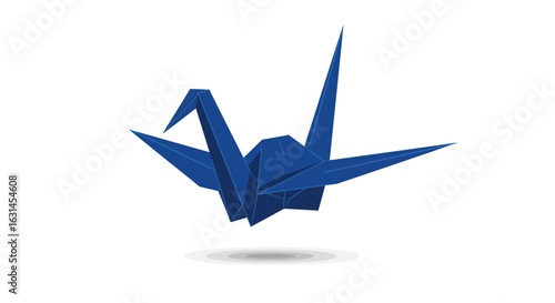 A sleek blue origami crane bird, vector illustrator.