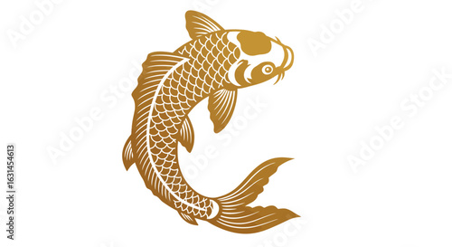 Slender golden koi fish swim in circular motion.