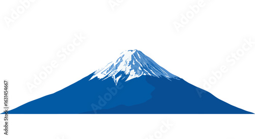 A blue Mount Fuji with minimal snow peak, vector illustrator.