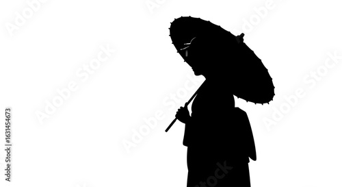 A black geisha silhouette holding a parasol, vector illustrator.