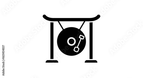 A black gong with mallet icon, illustration vector.