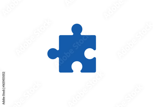 Blue minimalist puzzle piece, flat vector silhouette, problem-solving symbol, Illustrator vector.