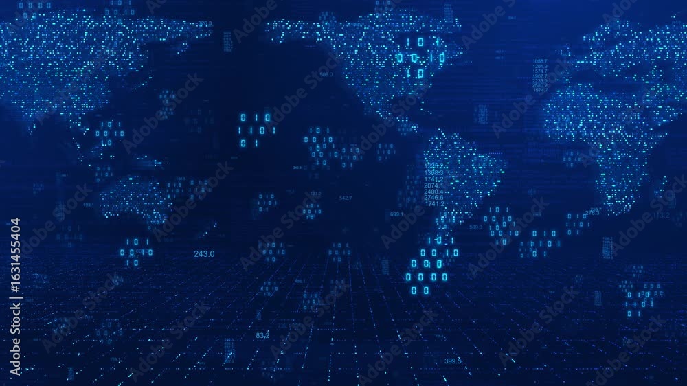 Global earth map Global network connections, data flow, digital world map background. Blockchain technology and database cryptocurrency concept. Business finance and crypto currency web 3.0, 3D 4K