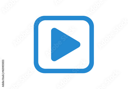 Blue play button, flat vector silhouette, media and entertainment symbol, Illustrator vector.