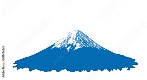  A blue Mount Fuji with minimal snow peak, vector illustrator.