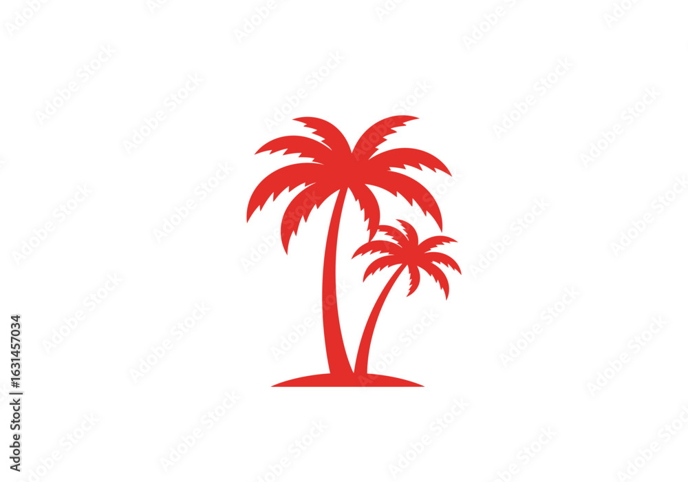 Obraz premium Red palm tree silhouette, tropical beach vibes, holiday symbol. Vector illustrator