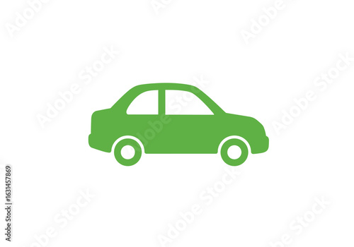 Green minimalist electric car, flat vector silhouette, sustainable transport symbol, Illustrator vector.