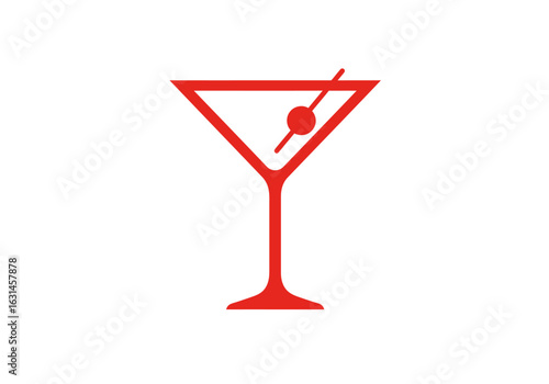 Red minimalist martini glass, flat vector silhouette, nightlife and party symbol, Illustrator vector.