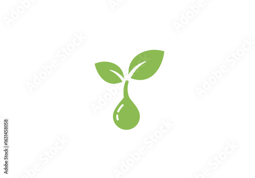 Green minimalist sprouting seed, flat vector silhouette, nature and growth symbol, Illustrator vector.