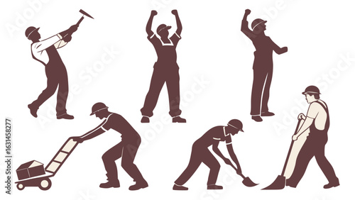 Silhouette Collection: Diverse Workers Engaged in Manual Labor Activities - Construction, Gardening, and Maintenance Happy Labor Day