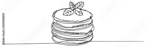 Stacked pancakes with fresh mint leaves food