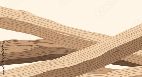 Pile of Wood Logs: An abstract illustration of sturdy wooden logs, carefully stacked on top of each other, highlighting the intricate details of the wood grain in a warm, inviting manner. 