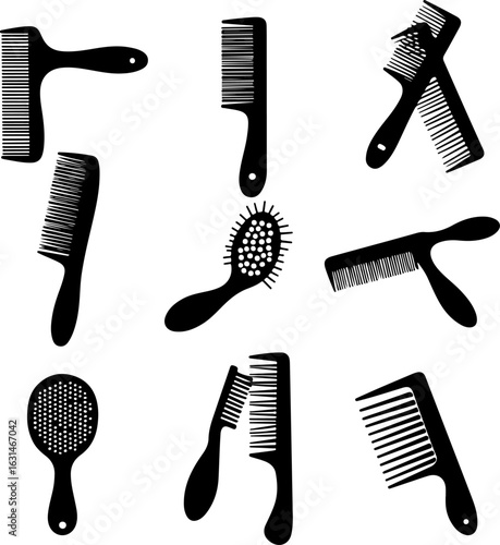 "Hair Combs and Brushes Silhouette Set"