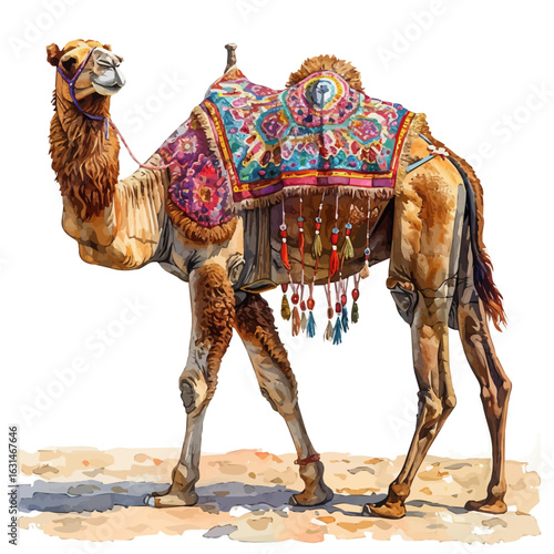 watercolor of Bactrian Camel, vector, isolated on a white background.