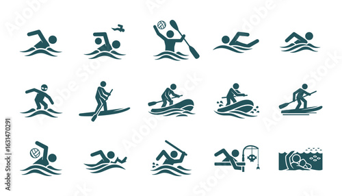 Aquatic Sports Pictograms Set, Sea Icons, Vector Illustration