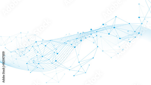 Abstract tech network connection dots. Digital technology and big data analysis background christmas tree made of stars
