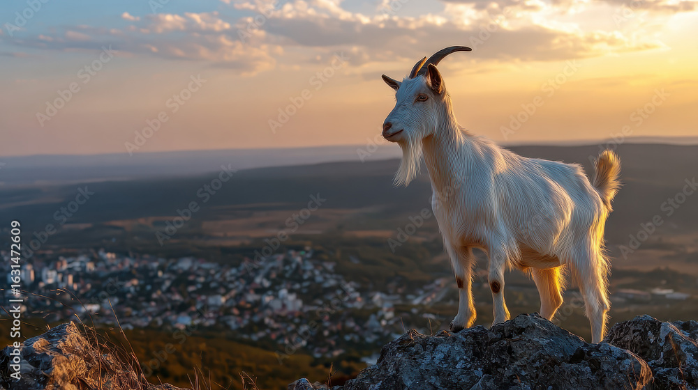 Obraz premium Goat on Rocky Mountain Peak