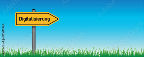 yellow traffic sign with german word digitalization on nature background vector illustration