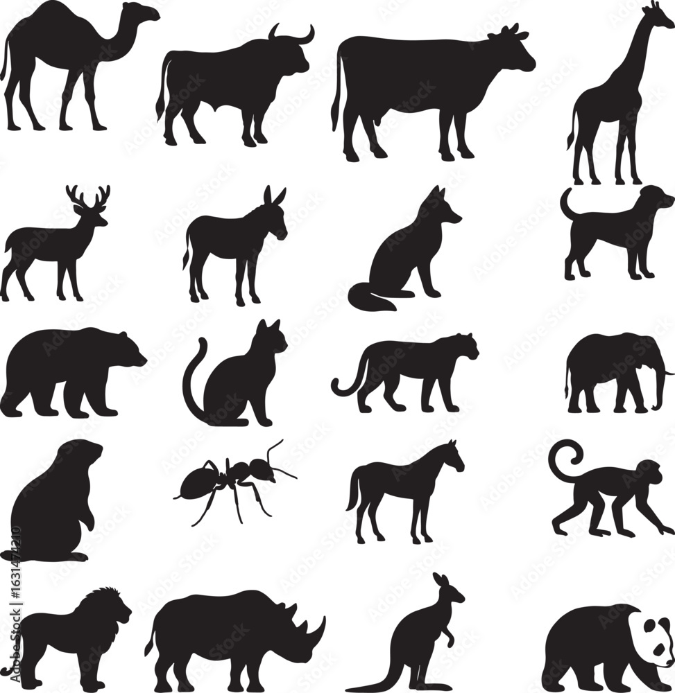 Naklejka premium Set Of Animals Silhouettes Vector
