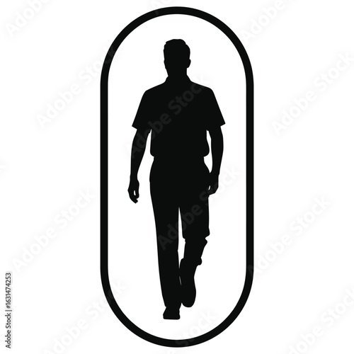 Man walking forward in oval frame silhouette