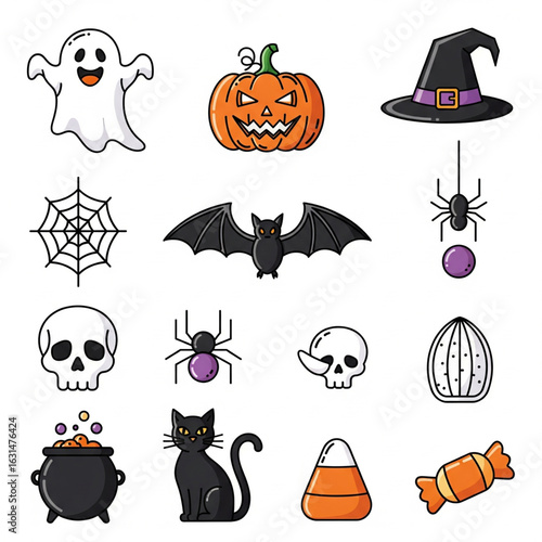 Halloween Icon Set with Cartoon Characters