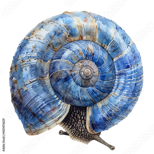 Aquarium Snail, watercolor drawing vector, isolated on a white background.