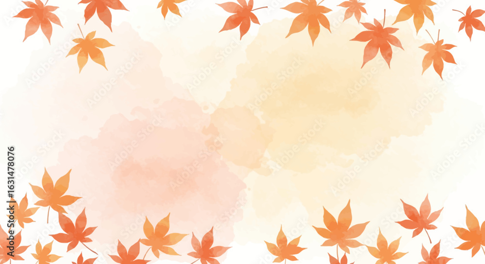 Fototapeta premium Watercolor autumn leaves background with warm orange and yellow hues creating a serene fall season design