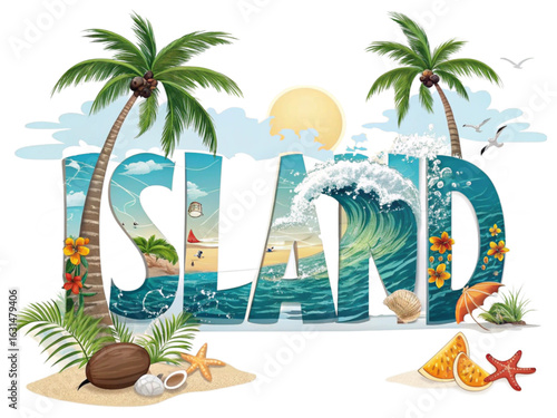 Tropical island paradise dream getaway with ocean breeze and palm trees design