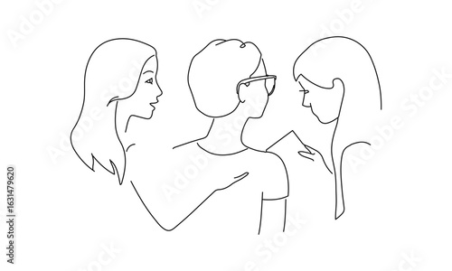 Line Drawing of Three People Interacting