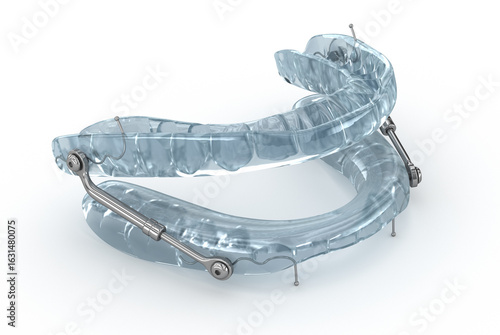 Oral appliance therapy device, sleep apnea treatment.3D illustration