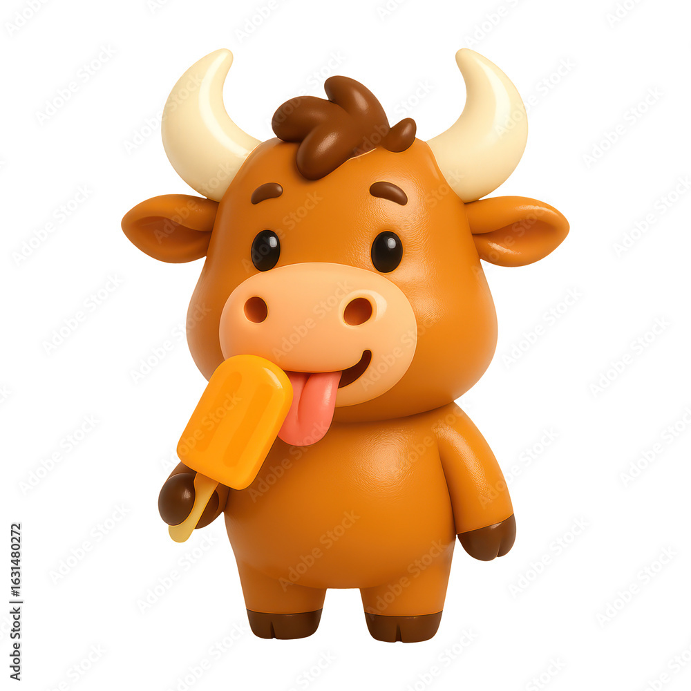 Naklejka premium PNG Cute cartoon cow enjoying popsicle.