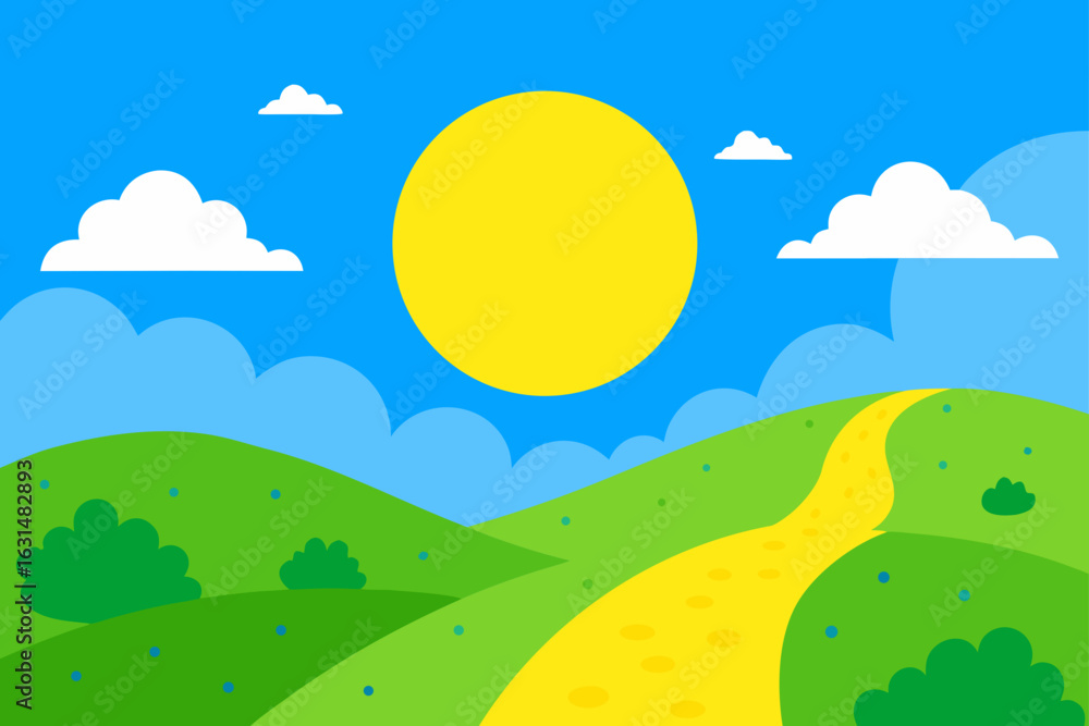 Fototapeta premium sun yellow bright sky blue clouds cheerful