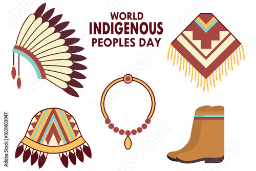 World Indigenous Peoples Day with Native American Headdress Poncho Necklace and Boots celebration
