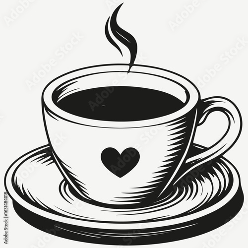 coffee cup with heart sketch illustration vector