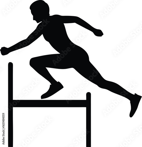 black silhouette a hurdler jumping barrier on whit.eps