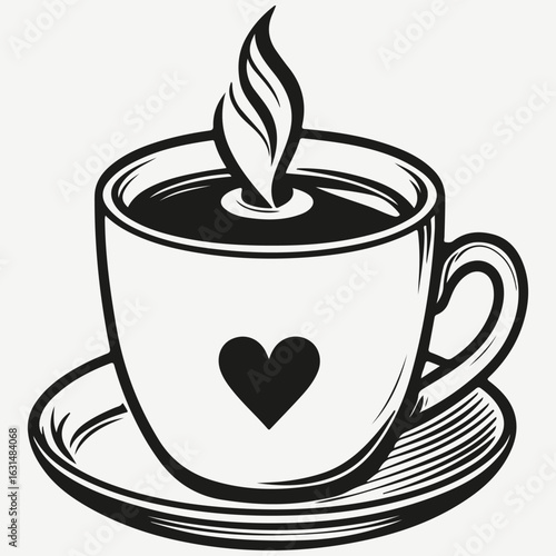 coffee cup with heart sketch illustration vector