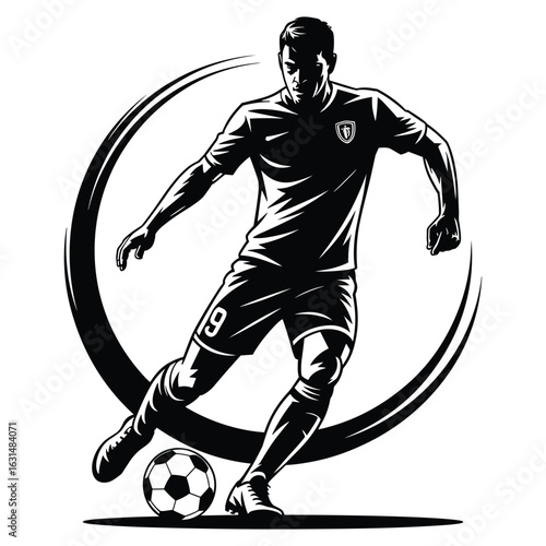 Dynamic soccer player kicking ball silhouette