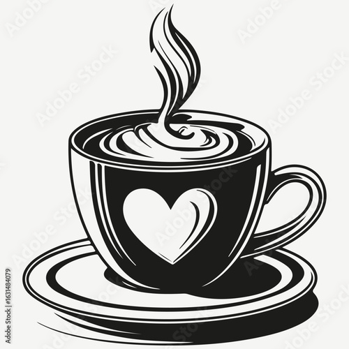 coffee cup with heart sketch illustration vector