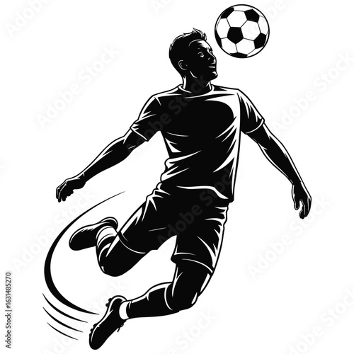 Dynamic soccer player heading ball silhouette