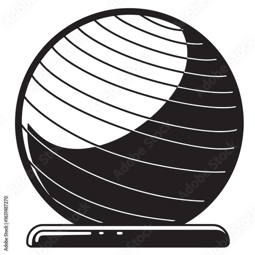 Black and white illustration of an exercise ball for fitness or health related projects