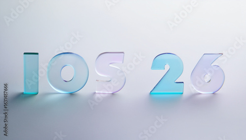 iOS 26 glass numbers and letters with colorful light reflections