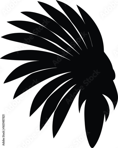 black silhouette a native feather headdress on whi.eps