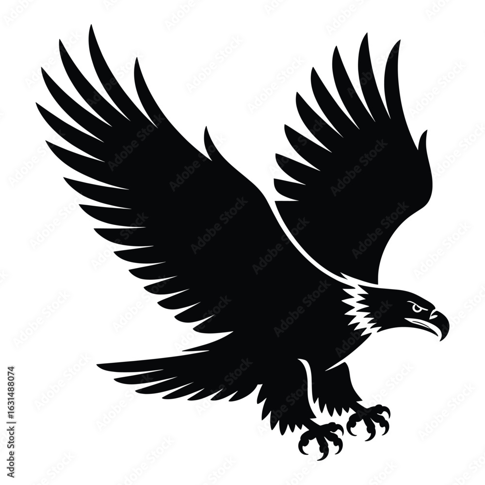 Fototapeta premium Bold Black Eagle Silhouette in Flight Represents Freedom and Power Perfect for Graphic Design Projects and Patriotic Themes