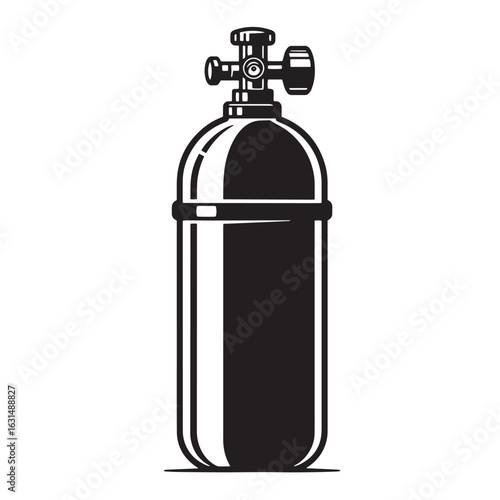 Black and white vector illustration of an oxygen tank isolated on a white background