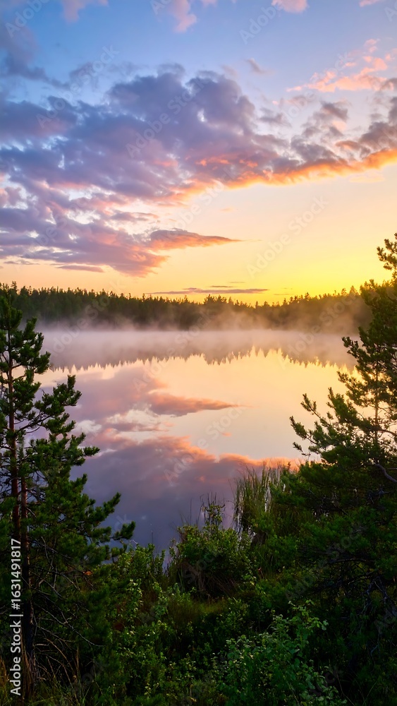 Fototapeta premium Misty lake sunrise