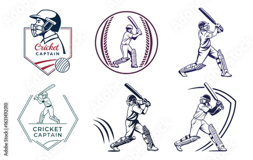 Dynamic cricket batsman in action, capturing the thrill and power of the game with athletic poses and team spirit.