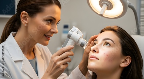Dermatologist examining patient face