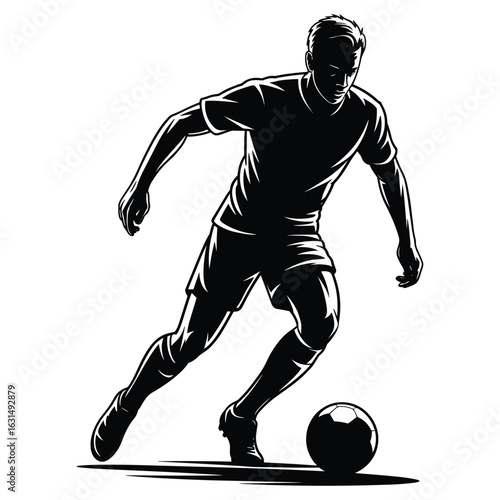 Dynamic soccer player dribbling ball silhouette